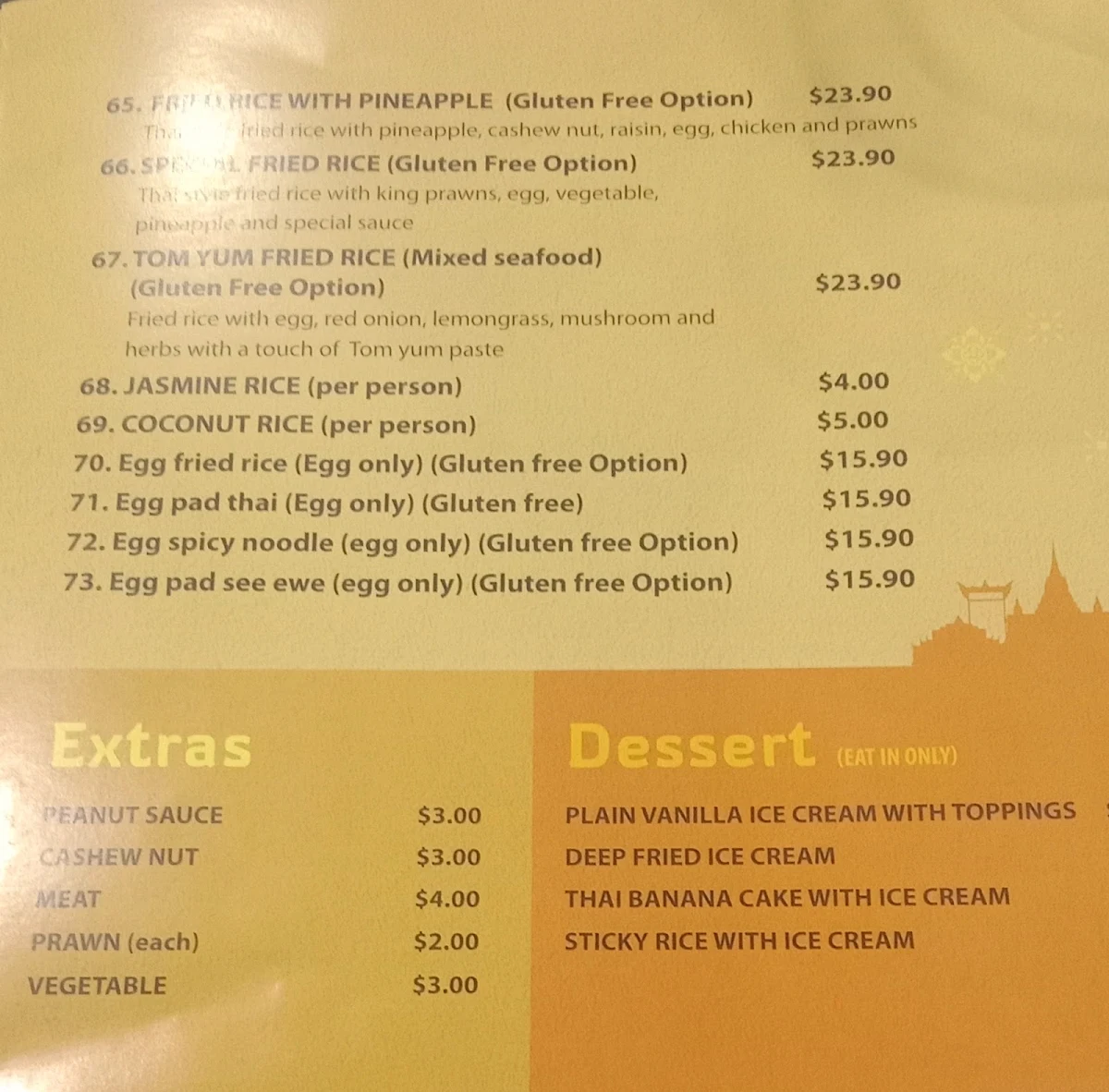 Menu, Siam Terrace Charmhaven