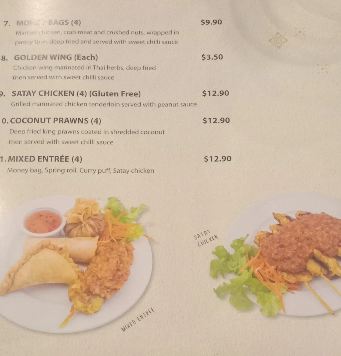 Menu, Siam Terrace Charmhaven