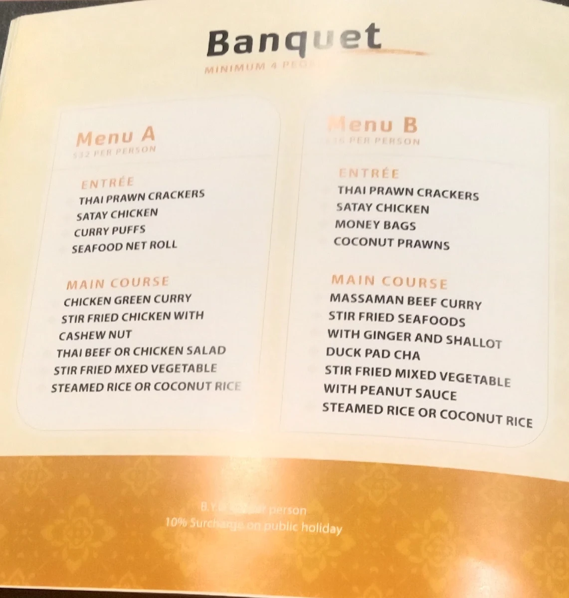 Menu, Siam Terrace Charmhaven