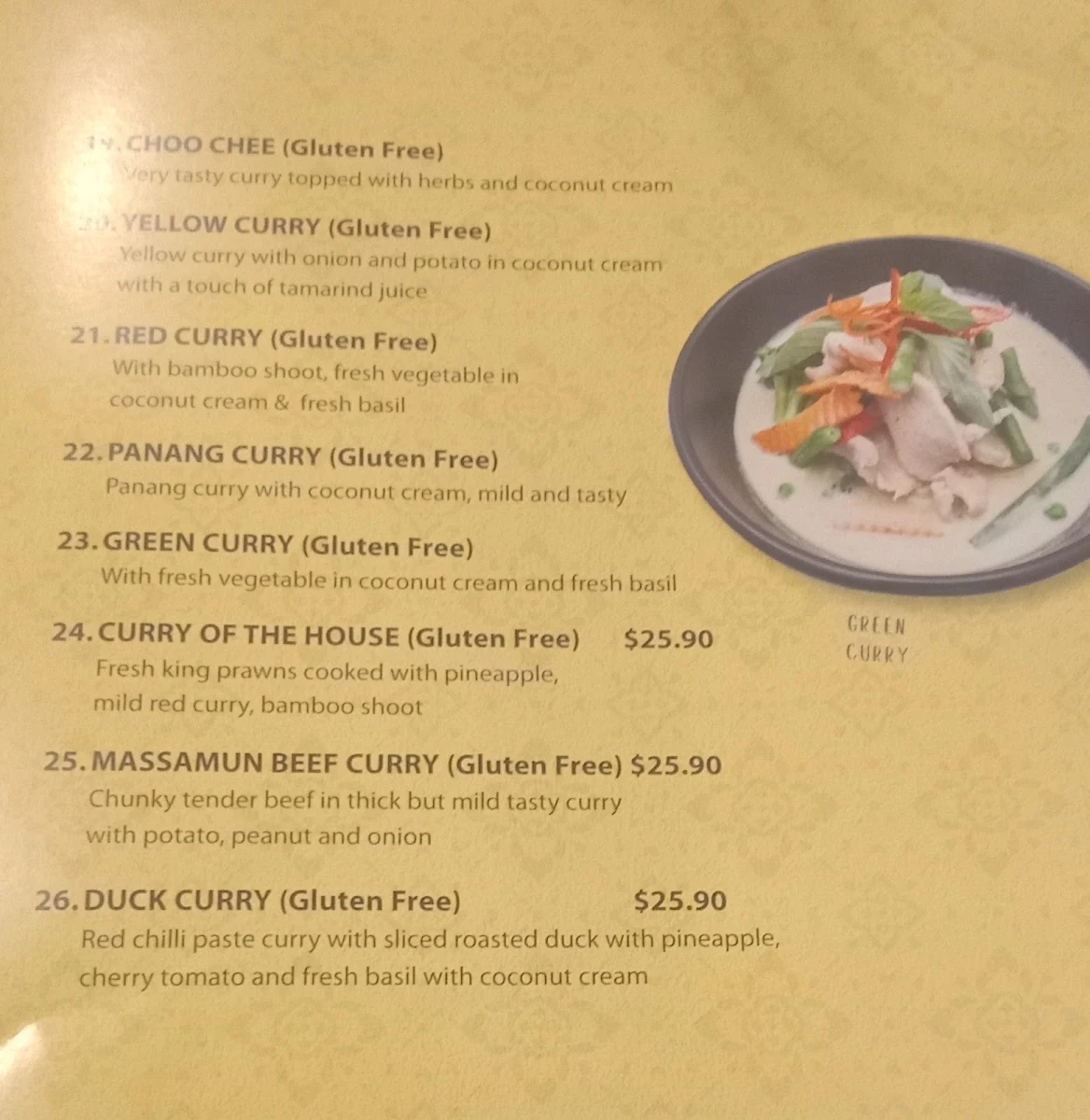 Menu, Siam Terrace Charmhaven