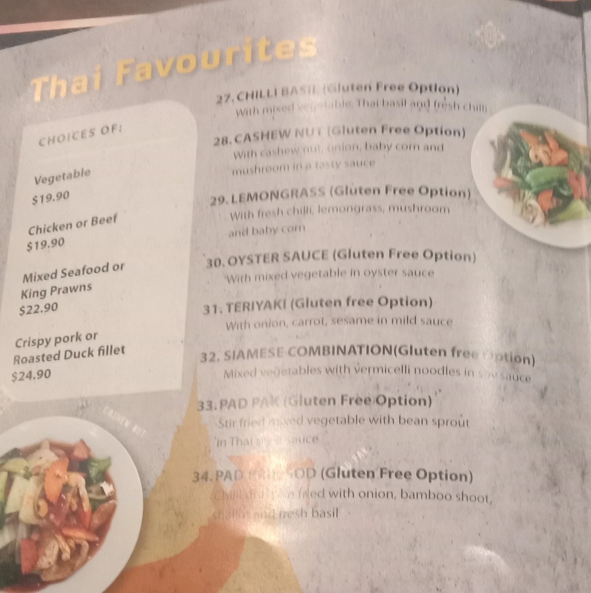 Menu, Siam Terrace Charmhaven