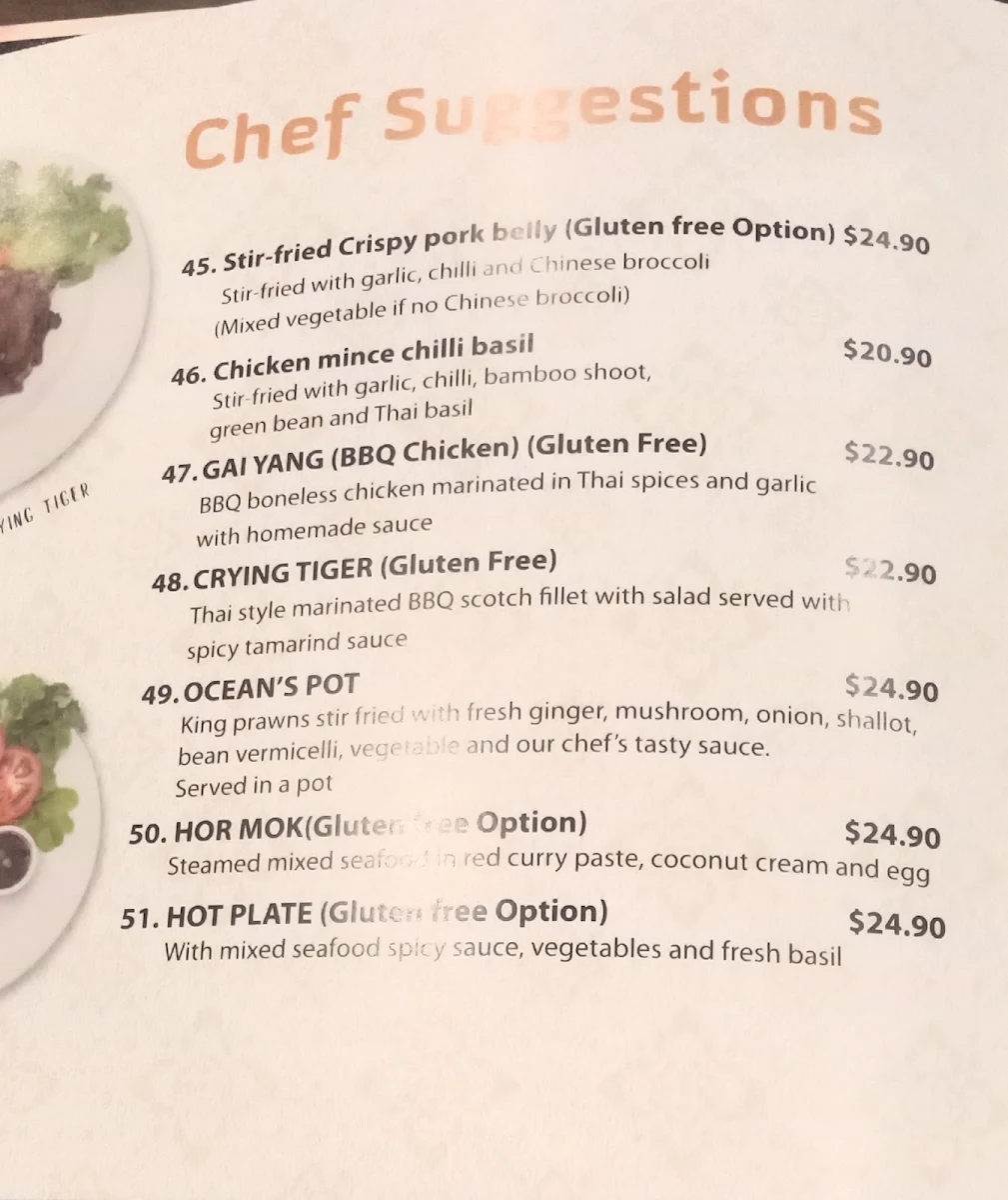 Menu, Siam Terrace Charmhaven