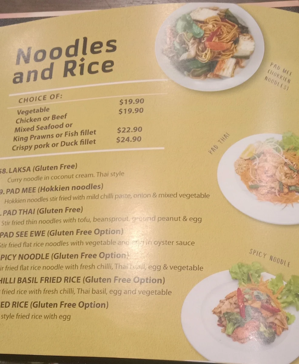 Menu, Siam Terrace Charmhaven