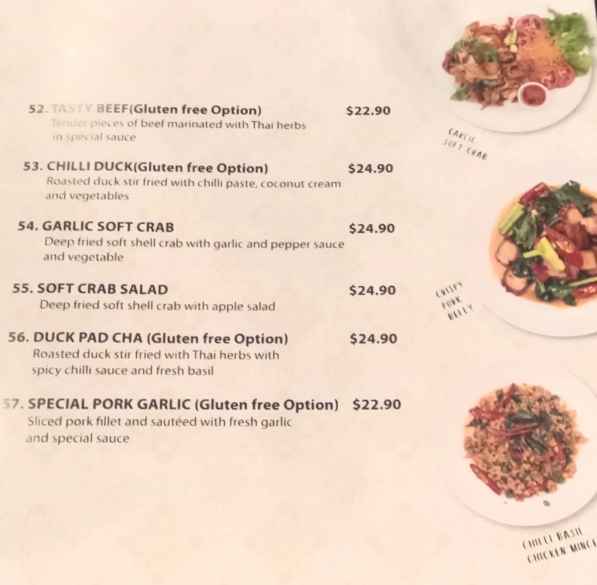Menu, Siam Terrace Charmhaven