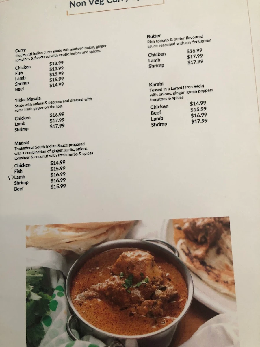 Menu, Bombay Touch Promenade