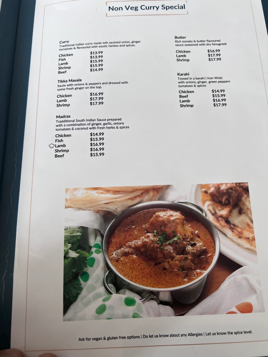 Menu, Bombay Touch Promenade