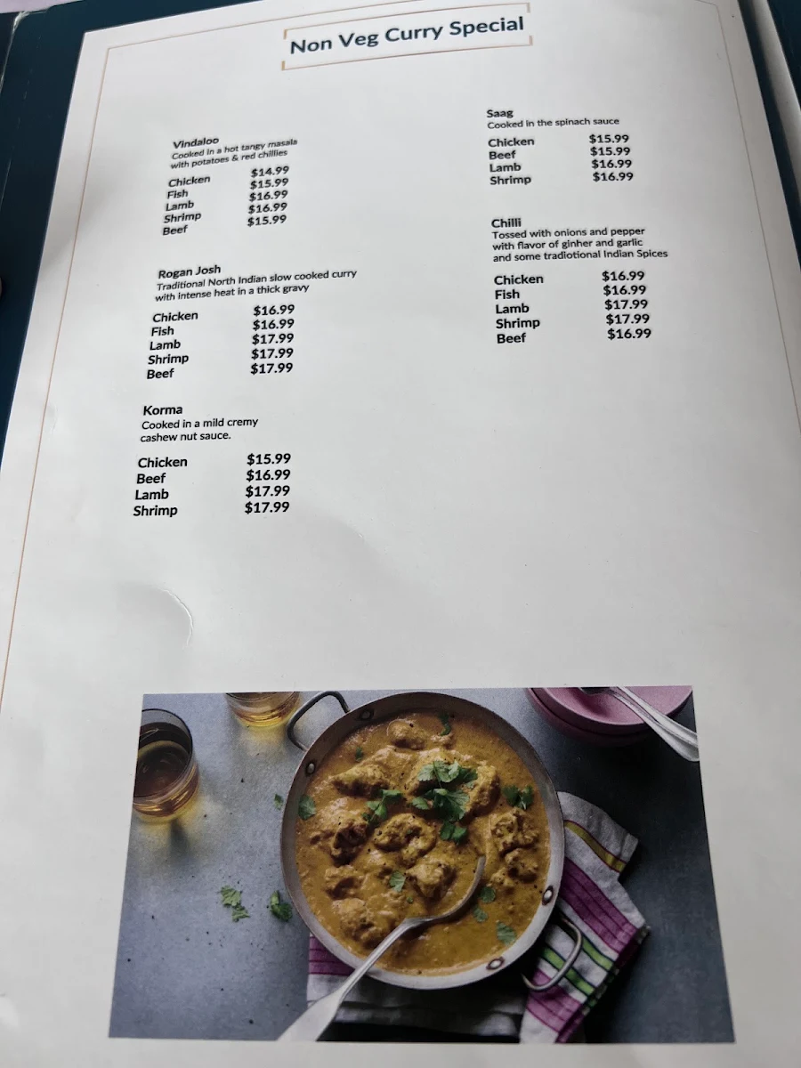 Menu, Bombay Touch Promenade