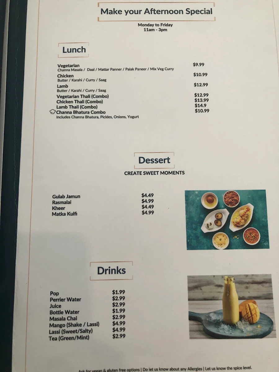 Menu, Bombay Touch Promenade