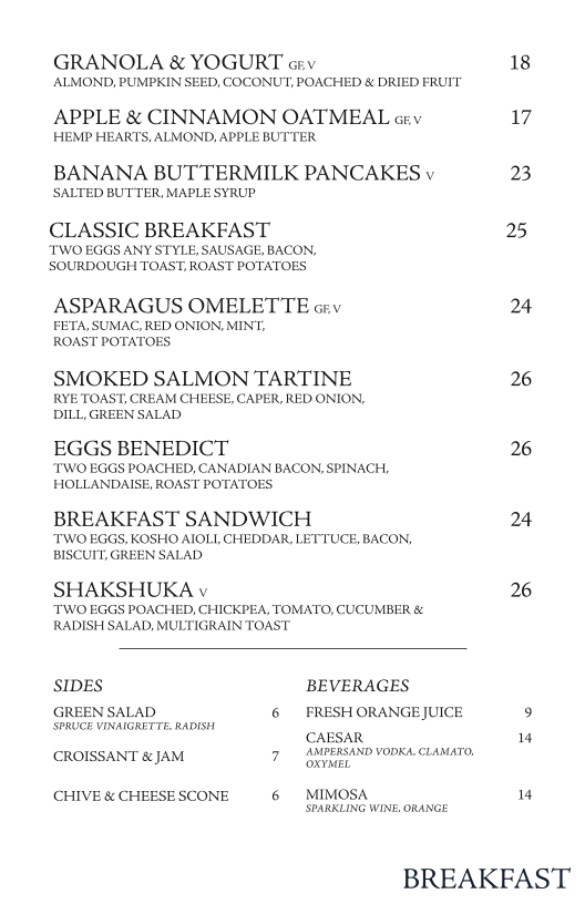Menu, The Courtney Room