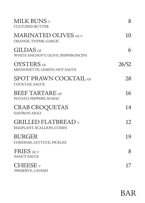 Menu, The Courtney Room