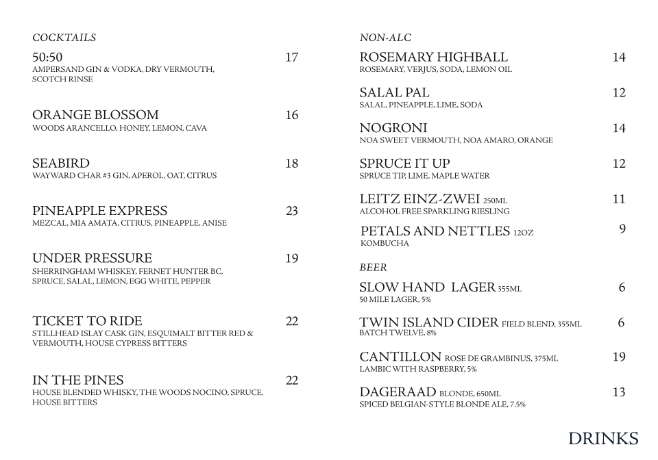 Menu, The Courtney Room