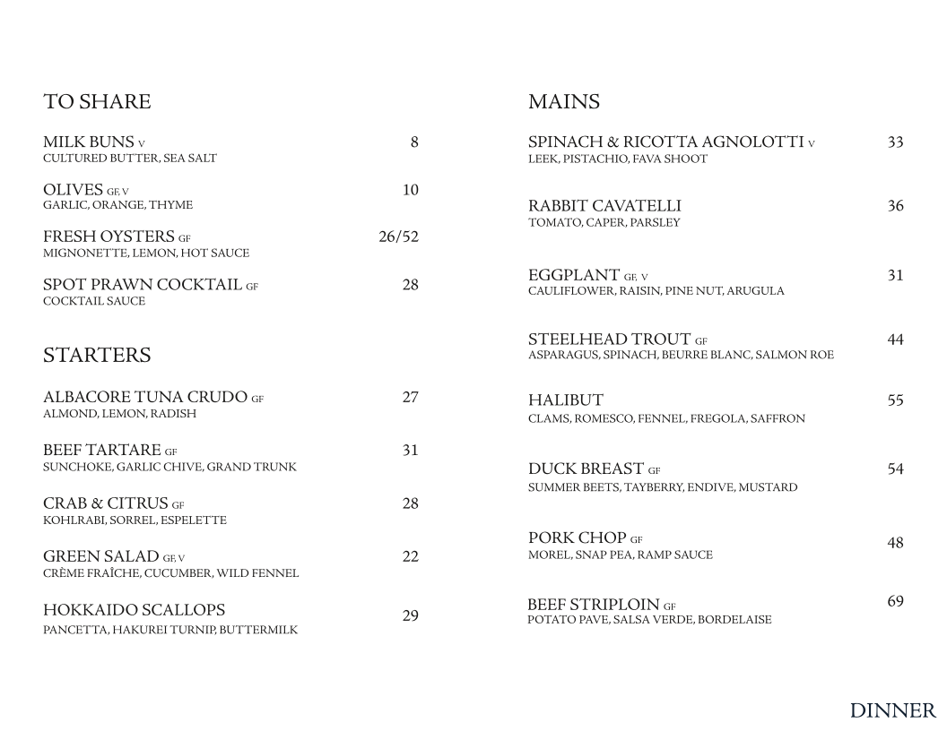 Menu, The Courtney Room