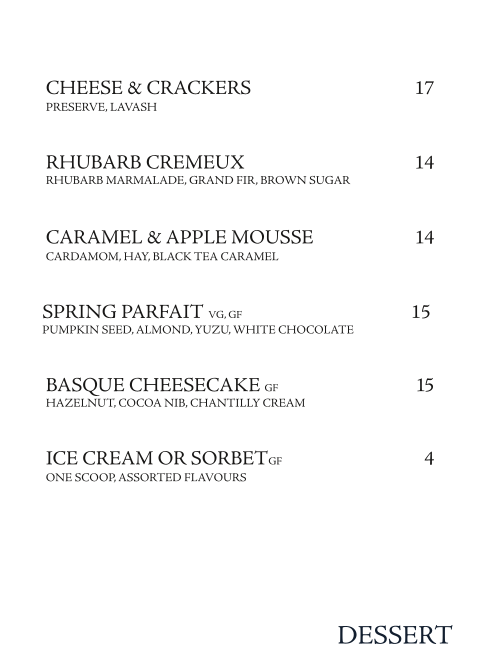 Menu, The Courtney Room
