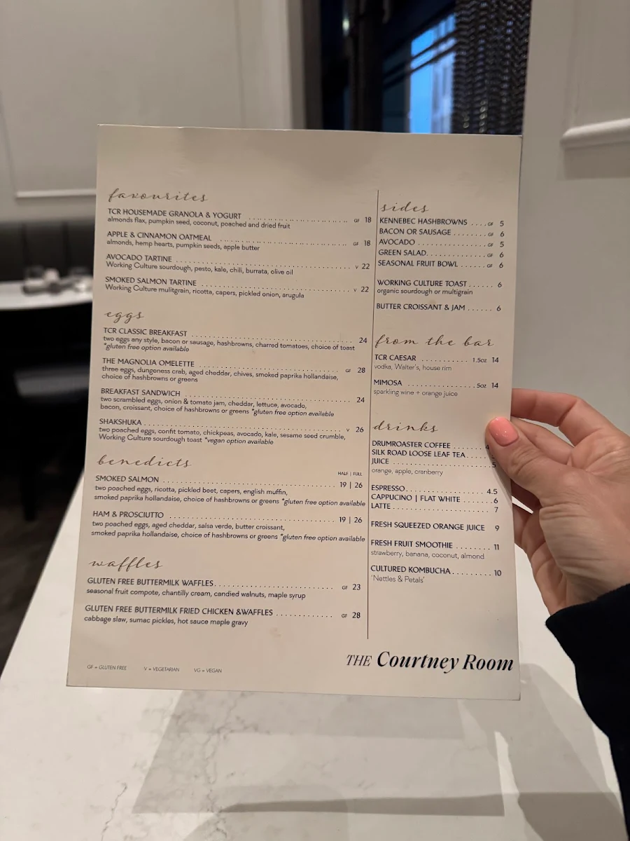 Menu, The Courtney Room