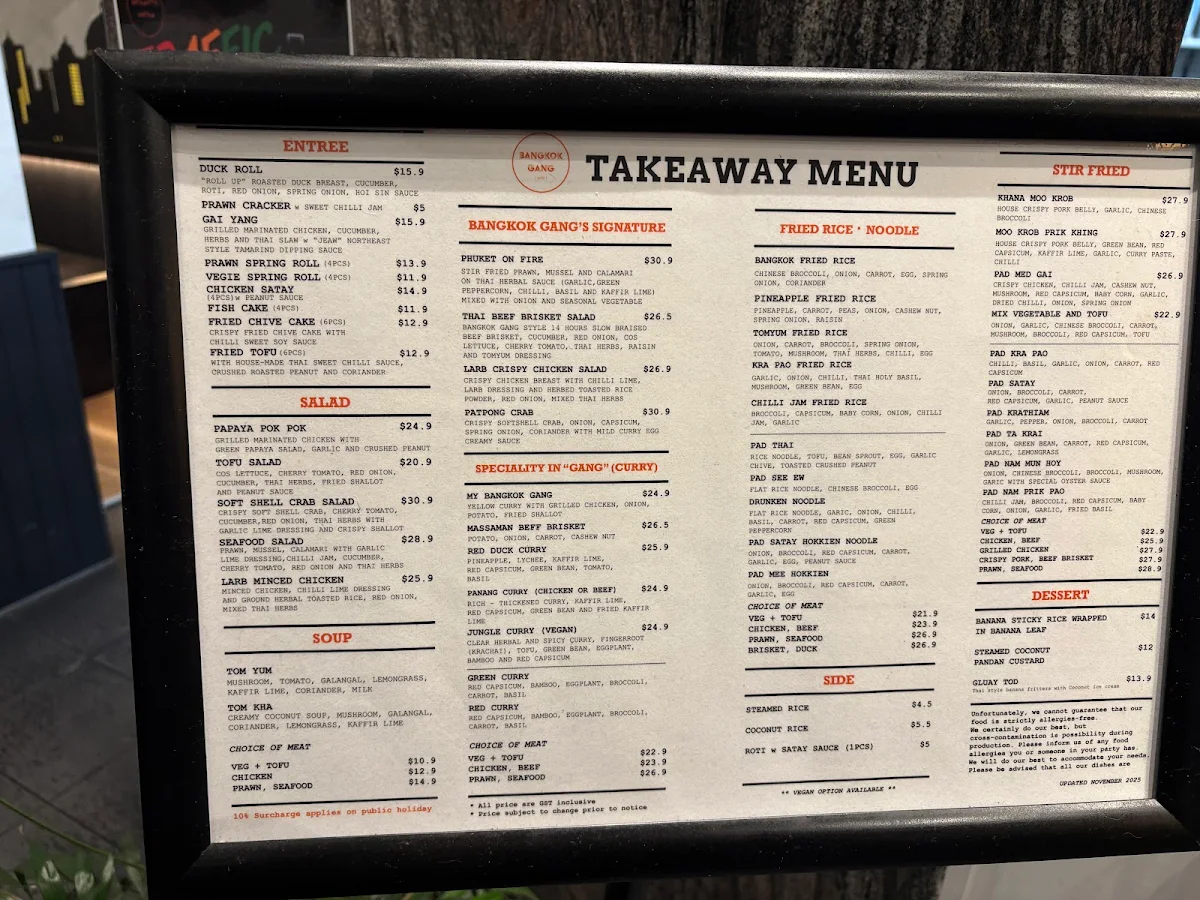 Menu, Bangkok Gang
