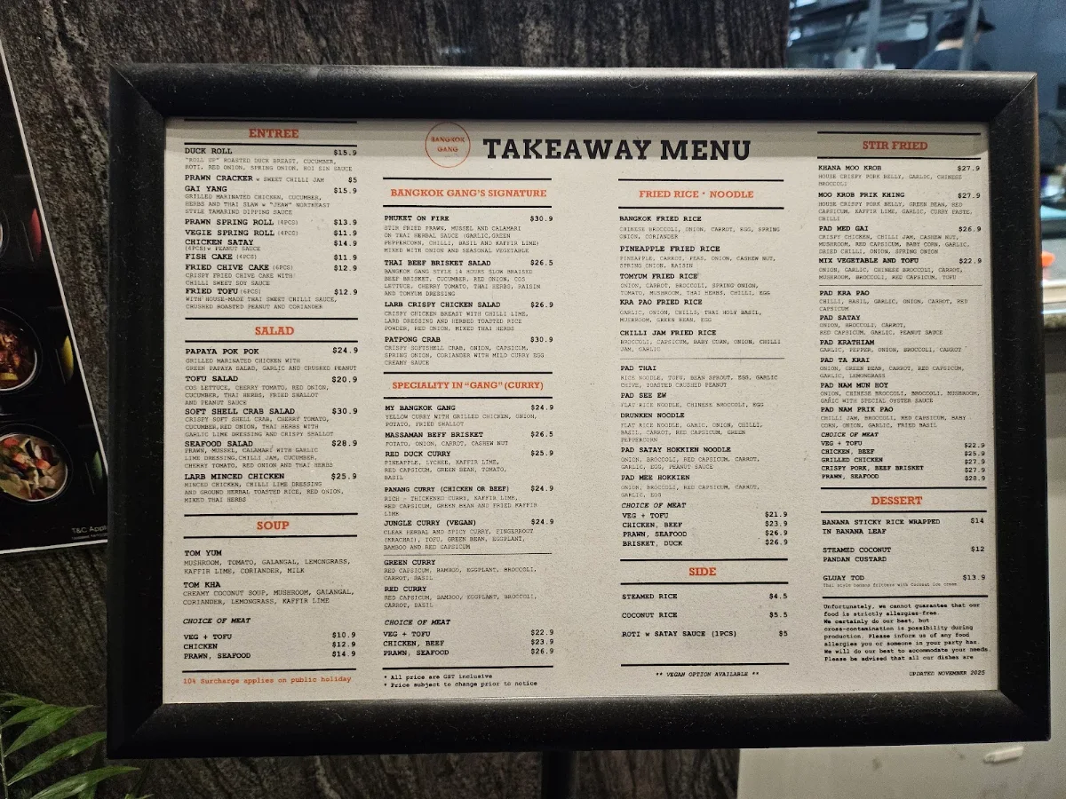 Menu, Bangkok Gang