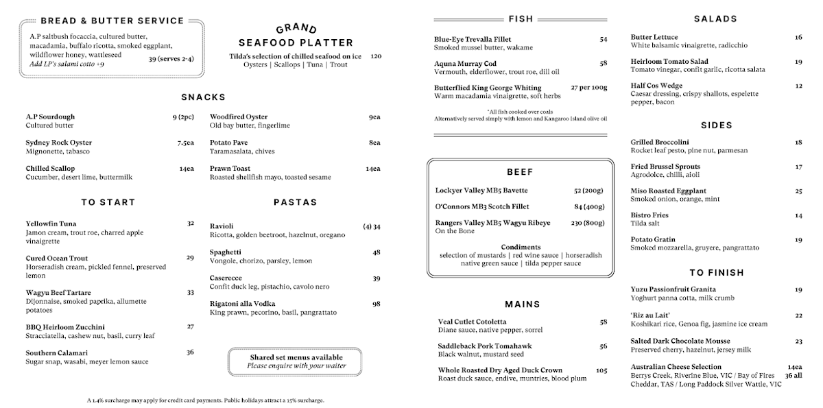 Menu, Tilda