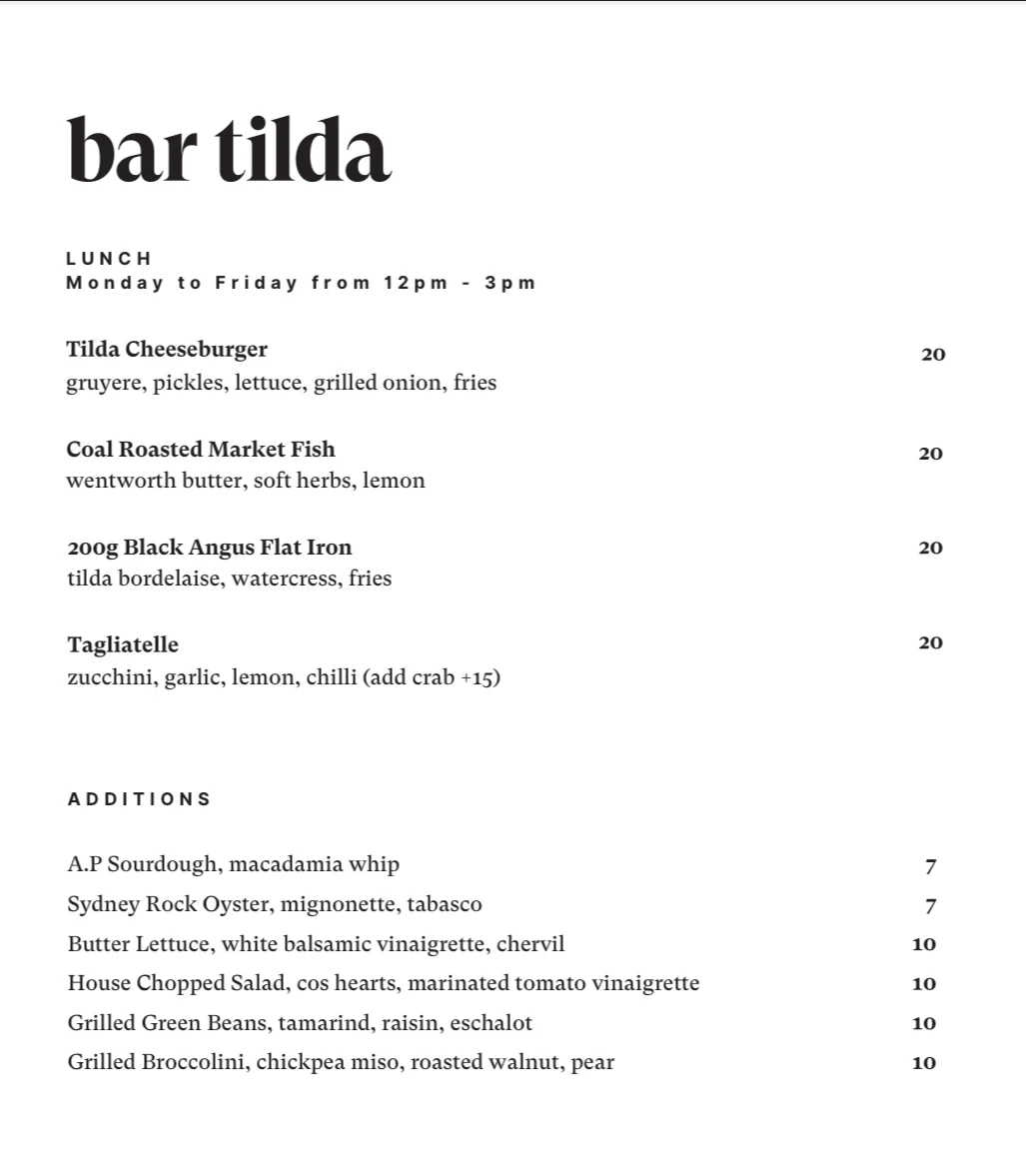 Menu, Tilda
