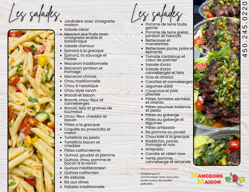 Menu, Mangeons Maison Plats Cuisinés-Comptoir-Traiteur