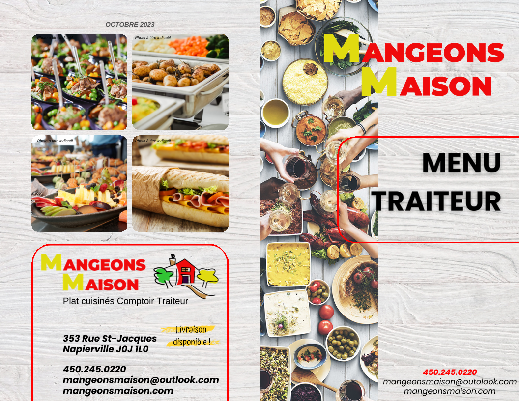 Menu, Mangeons Maison Plats Cuisinés-Comptoir-Traiteur