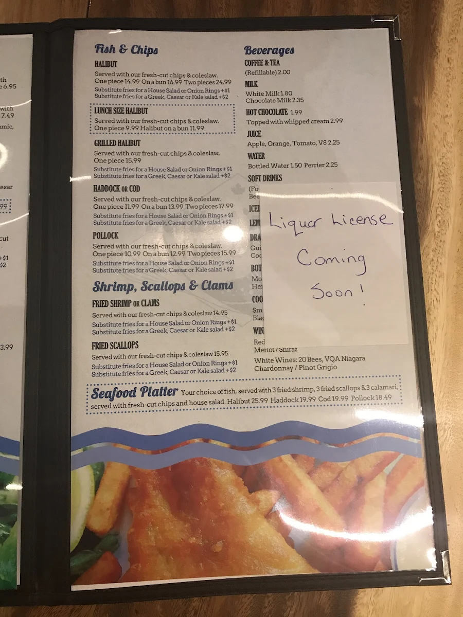 Menu, Halibut 'N' Malt Fish & Chips