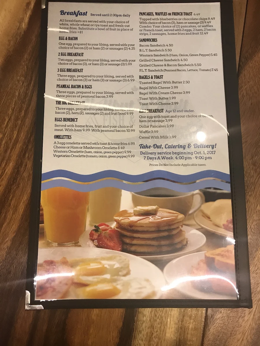 Menu, Halibut 'N' Malt Fish & Chips