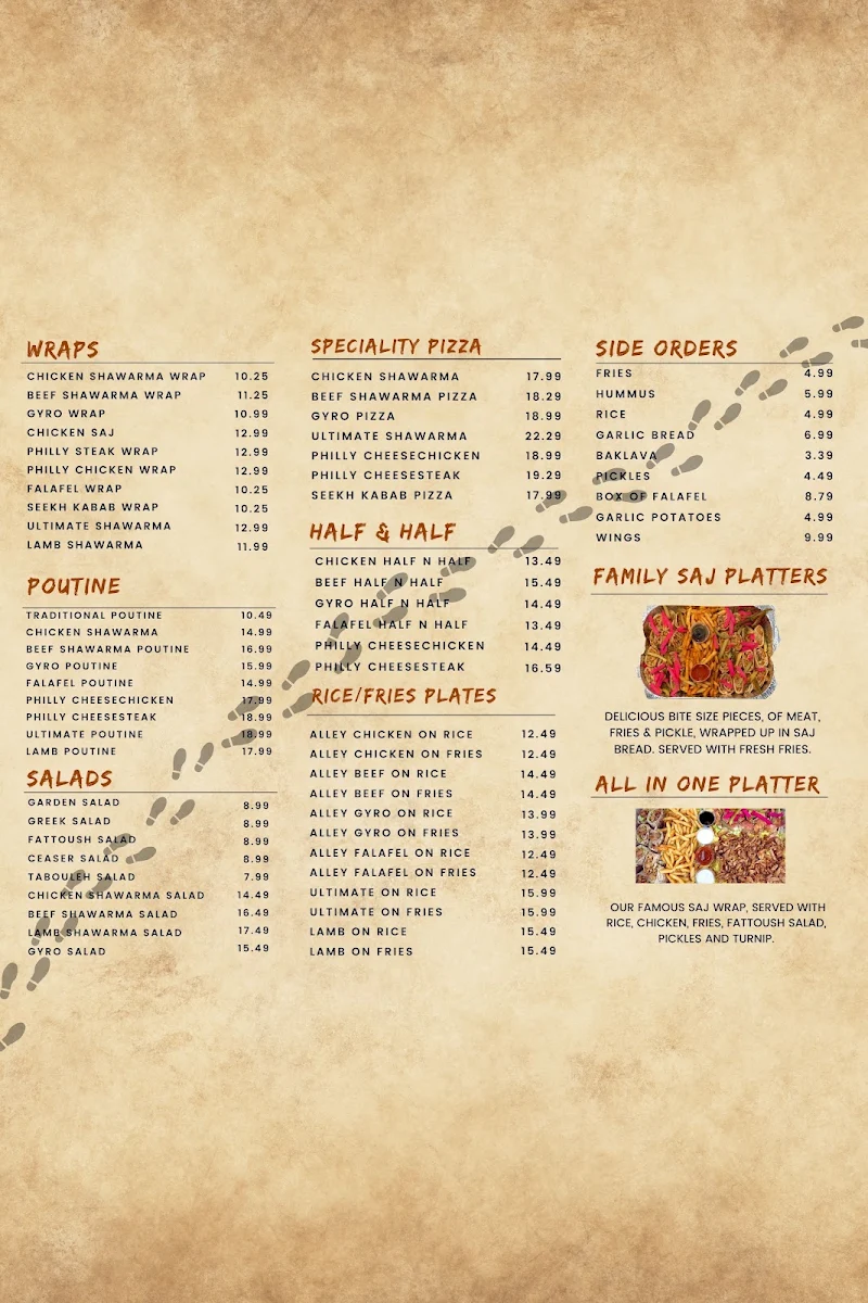 Menu, Shawarma Alley Guelph