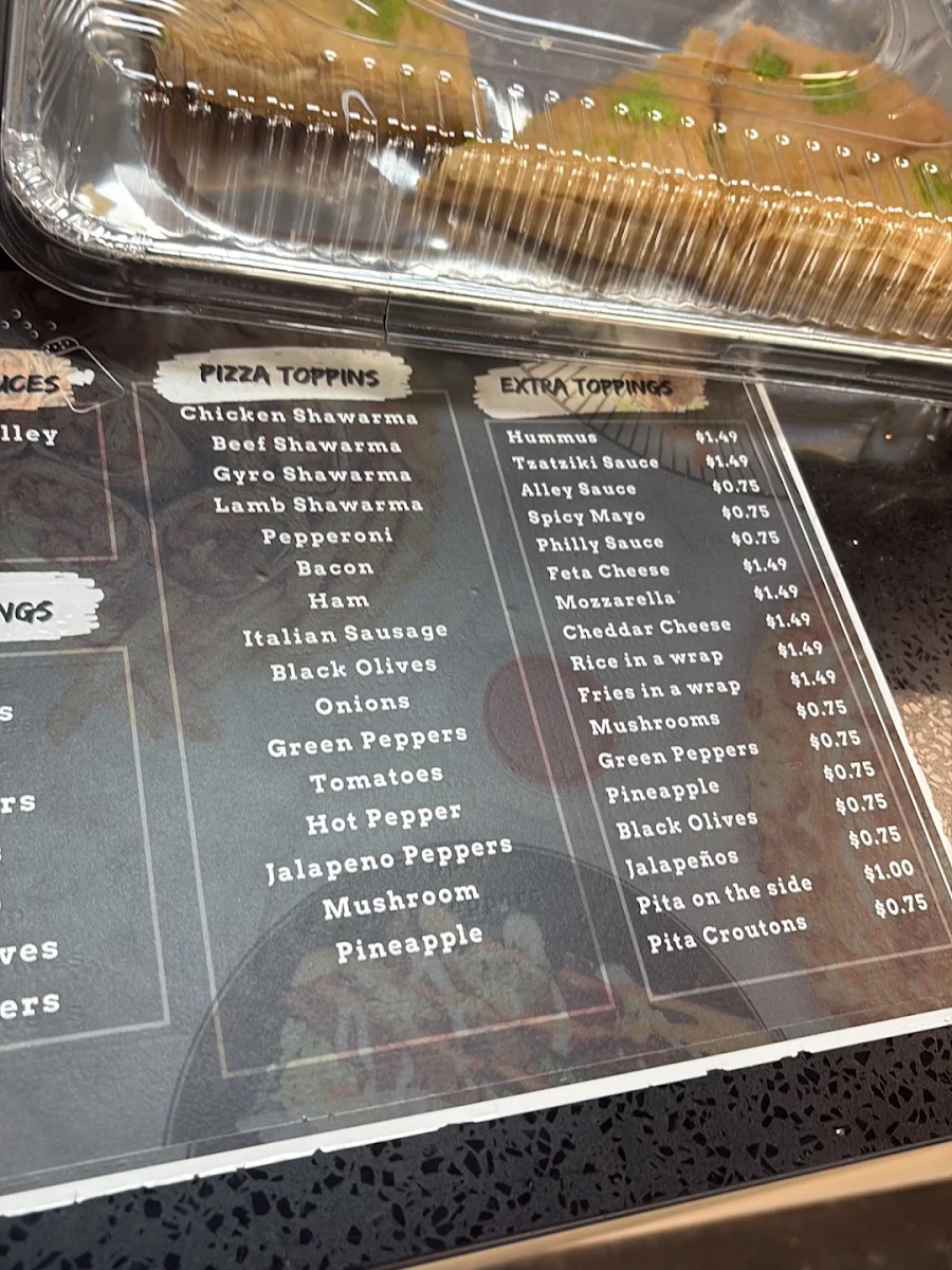 Menu, Shawarma Alley Guelph