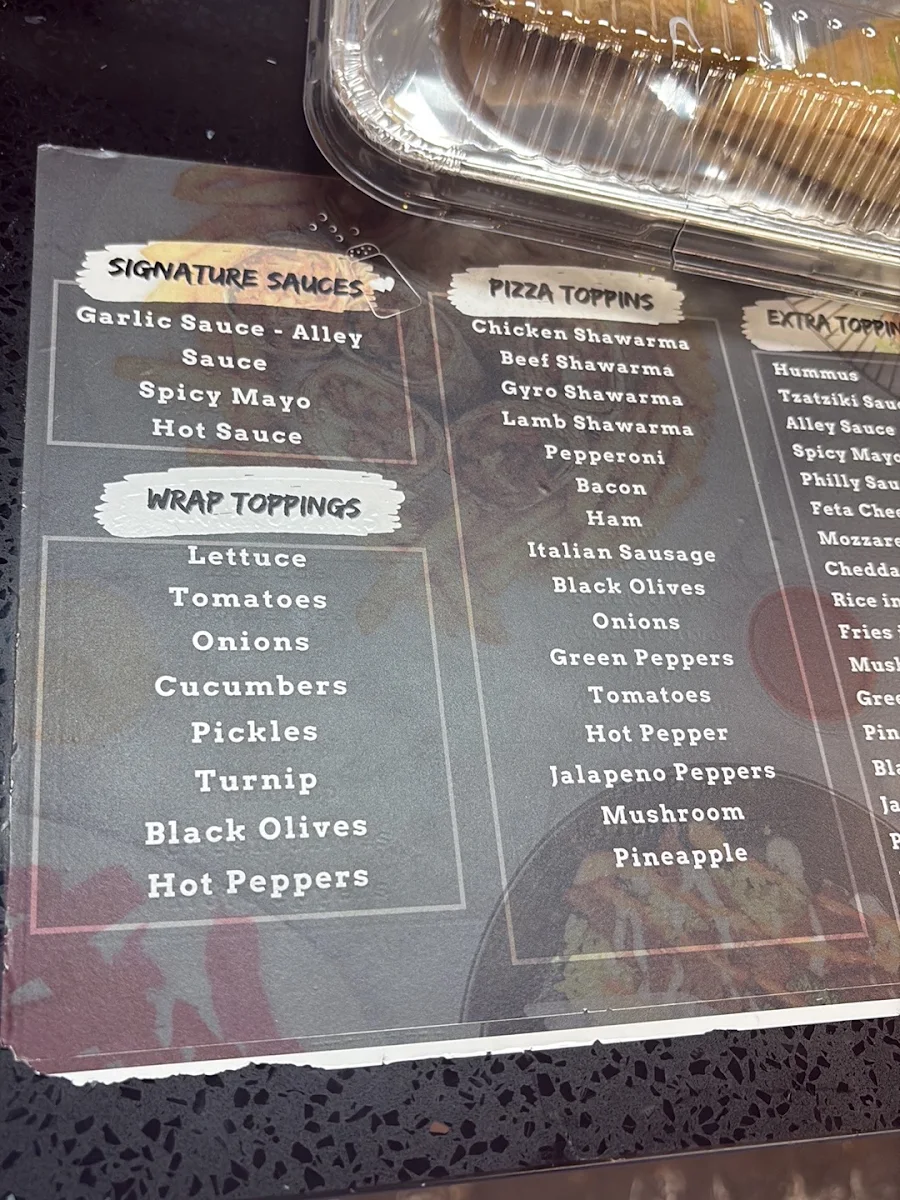 Menu, Shawarma Alley Guelph