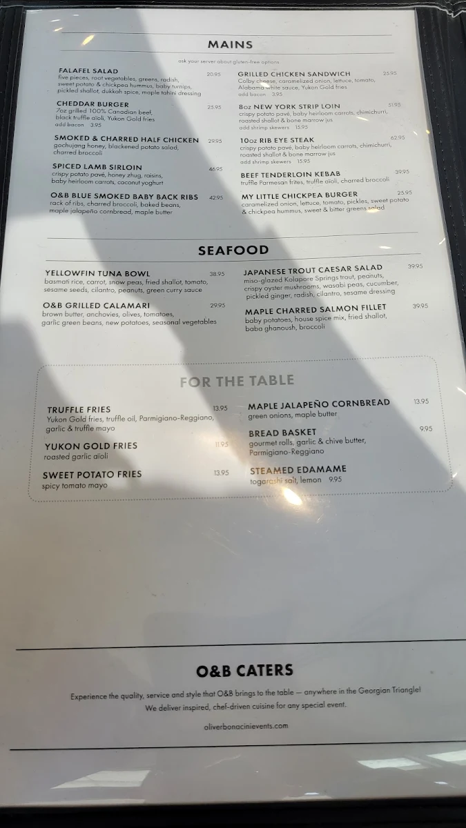 Menu, Oliver & Bonacini Café Grill, Blue Mountain