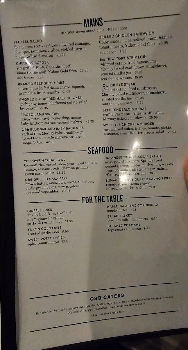 Menu, Oliver & Bonacini Café Grill, Blue Mountain