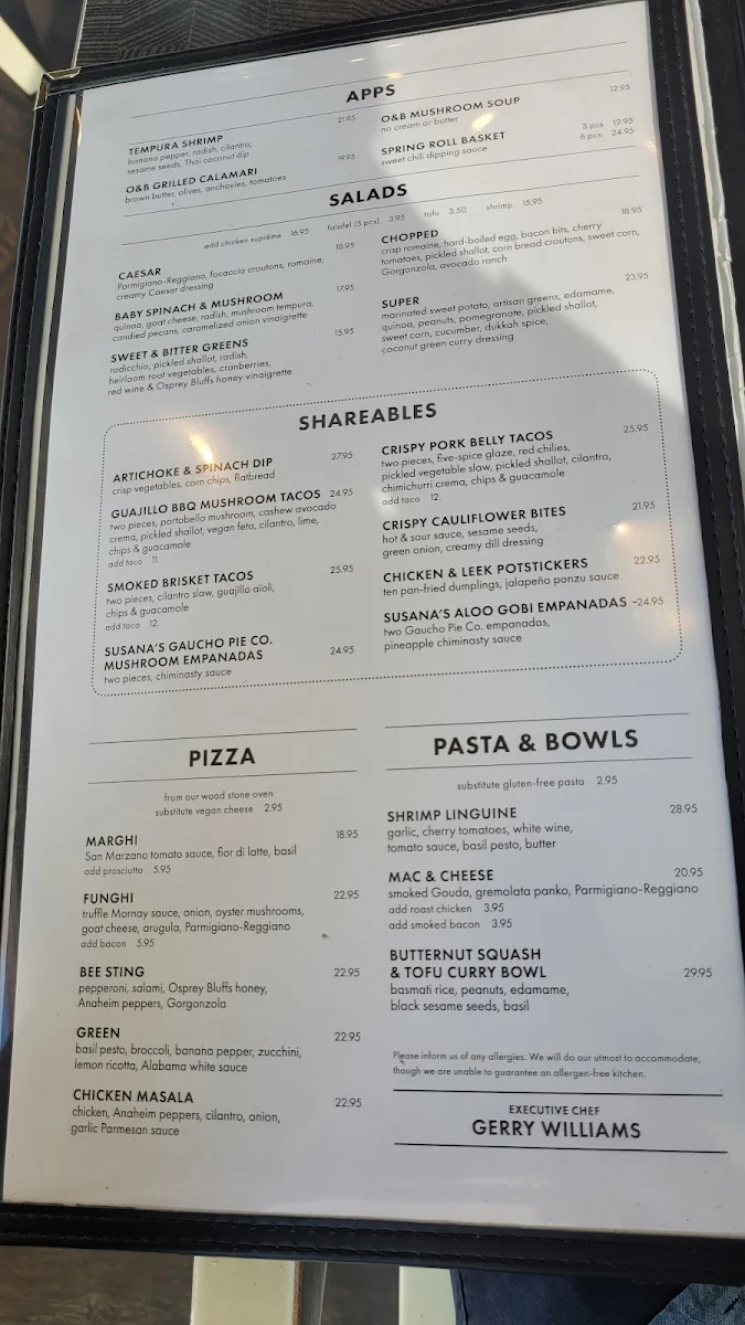 Menu, Oliver & Bonacini Café Grill, Blue Mountain