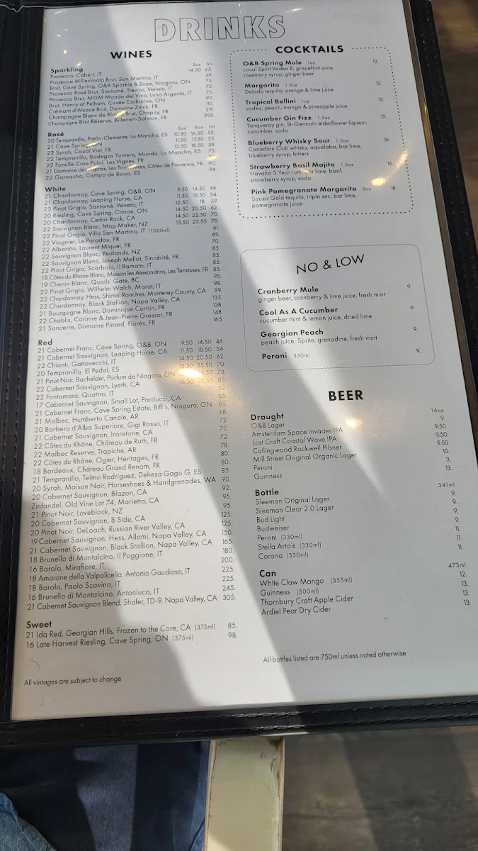 Menu, Oliver & Bonacini Café Grill, Blue Mountain