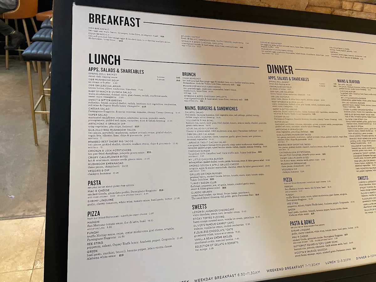 Menu, Oliver & Bonacini Café Grill, Blue Mountain