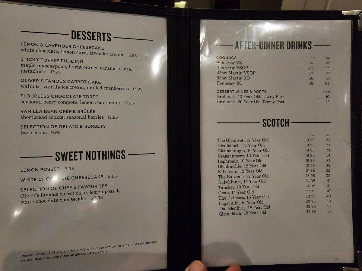 Menu, Oliver & Bonacini Café Grill, Blue Mountain