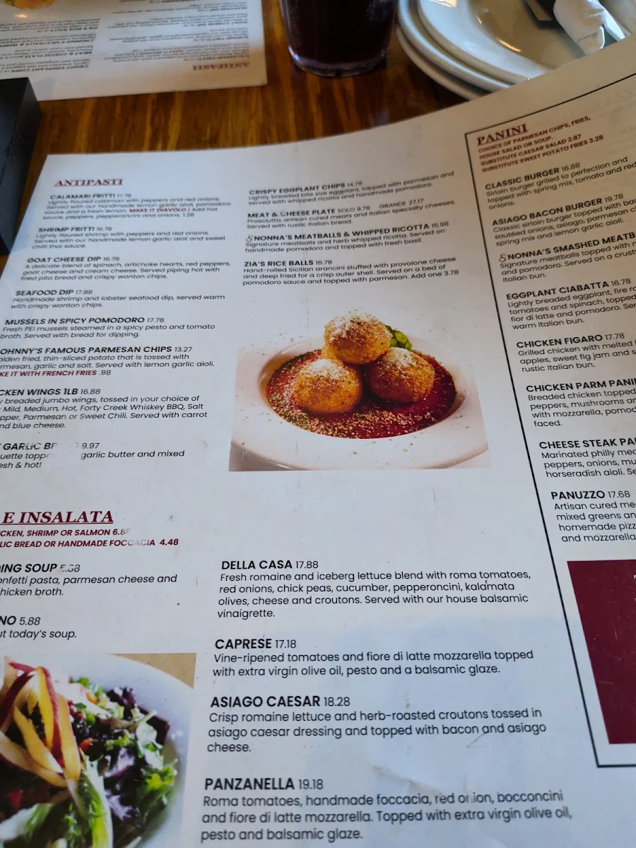 Menu, Johnny Rocco's Italian Grill