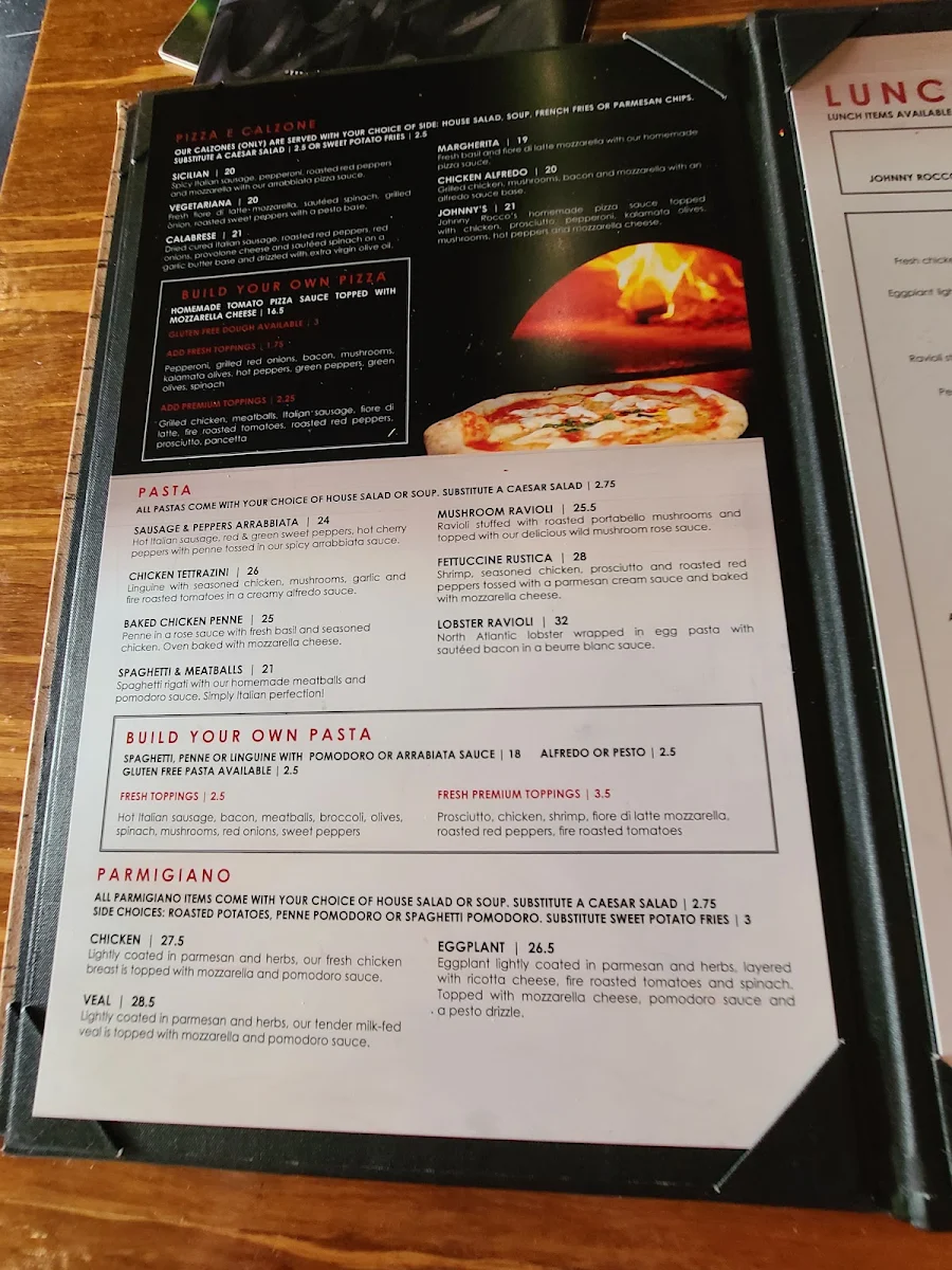 Menu, Johnny Rocco's Italian Grill