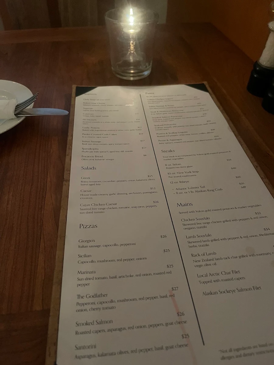 Menu, Giorgio's Cuccina