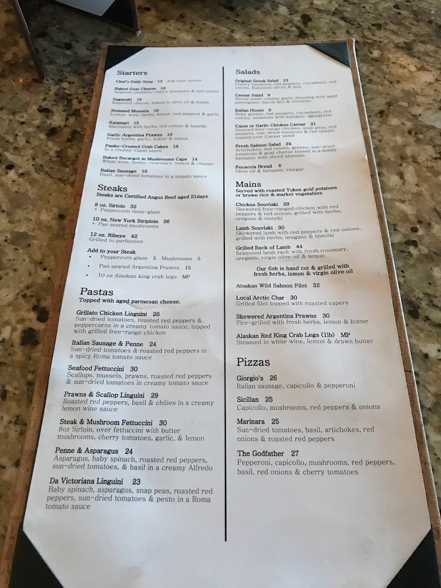 Menu, Giorgio's Cuccina