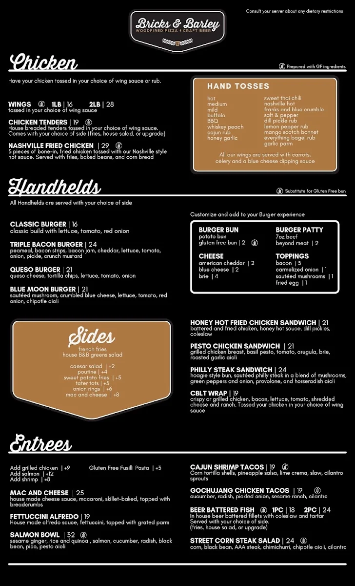 Menu, Bricks & Barley