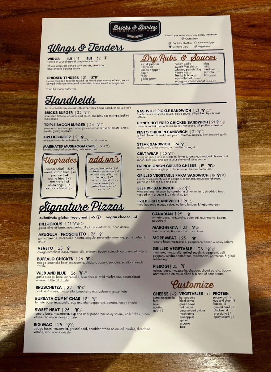 Menu, Bricks & Barley