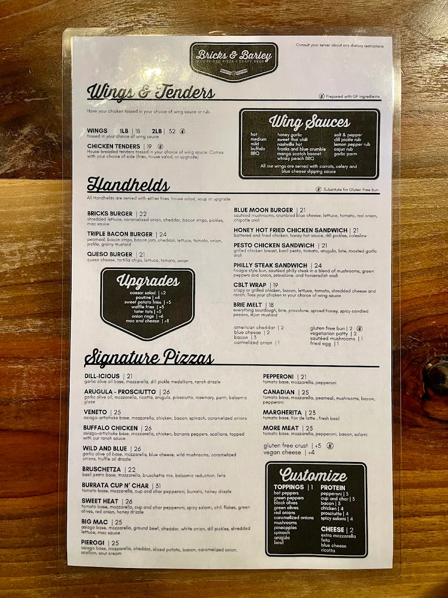 Menu, Bricks & Barley