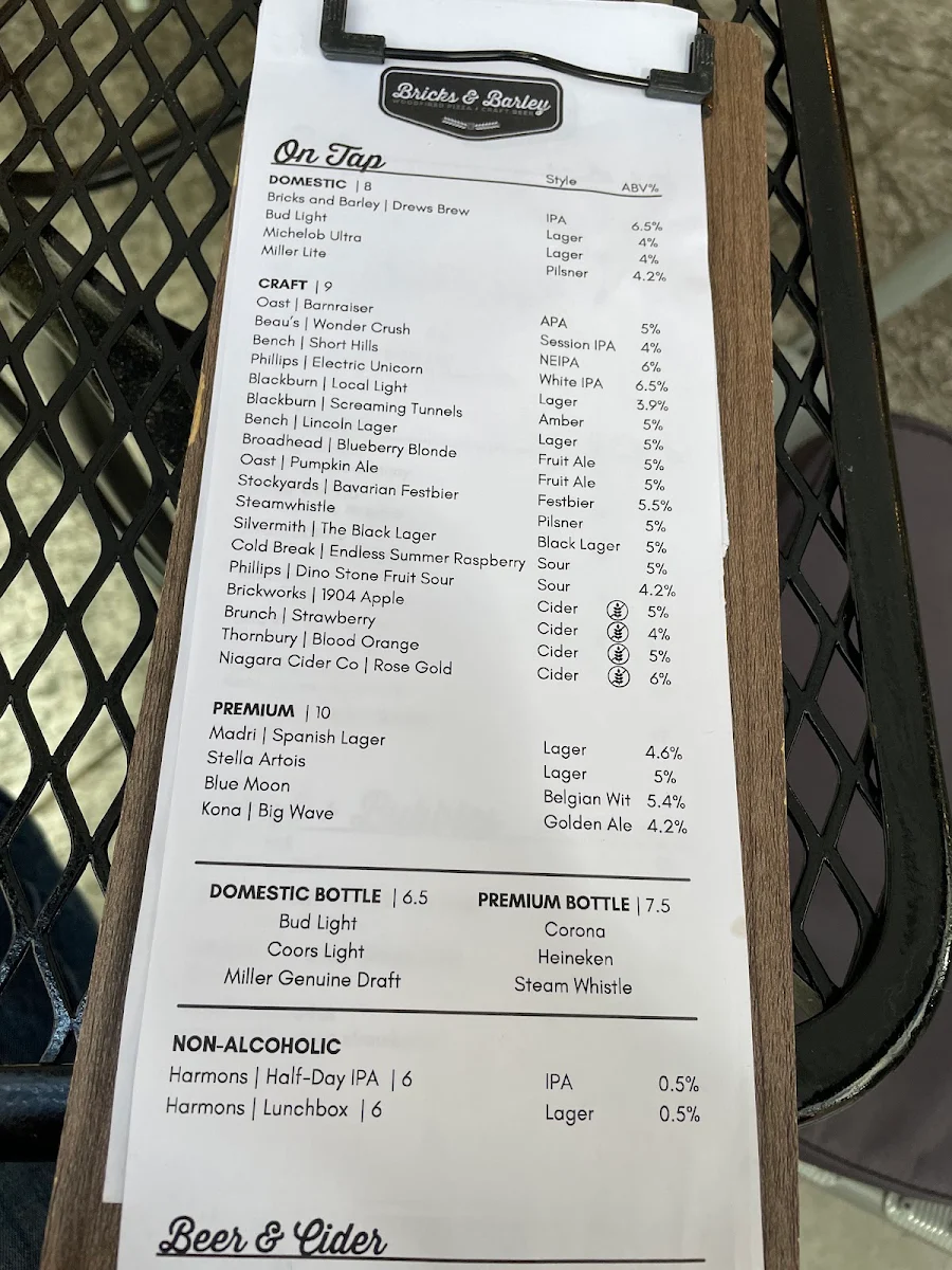 Menu, Bricks & Barley