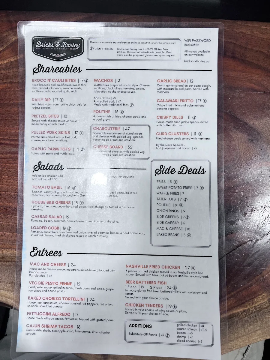 Menu, Bricks & Barley