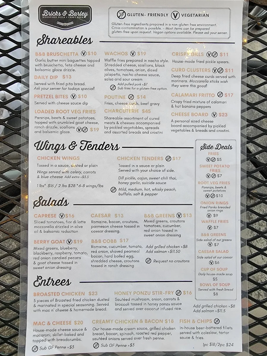 Menu, Bricks & Barley