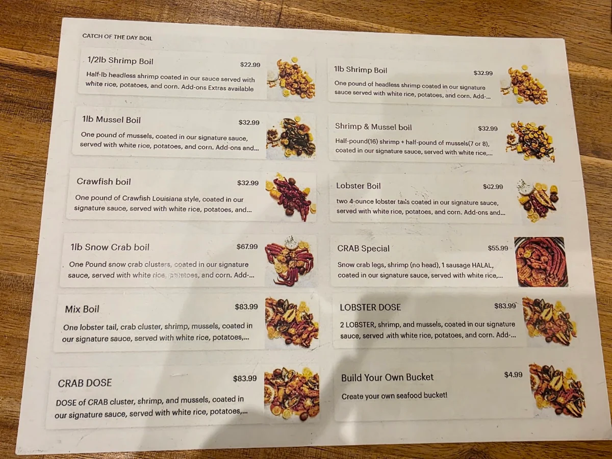 Menu, CRAB BOIL