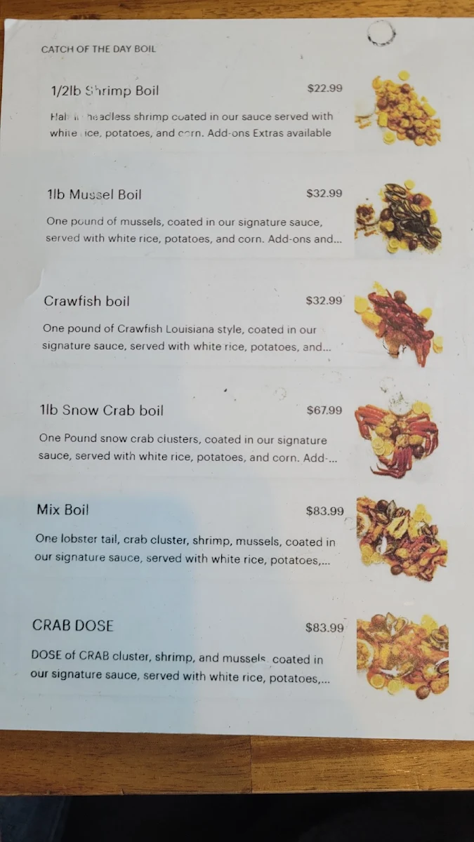 Menu, CRAB BOIL