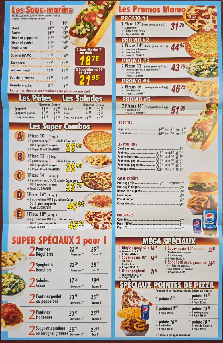 Menu, Pizza mamo