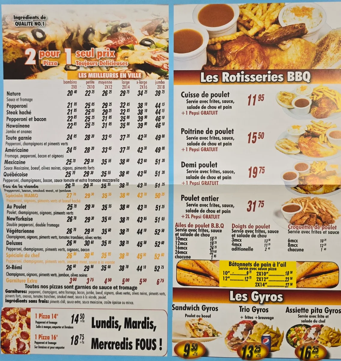 Menu, Pizza mamo