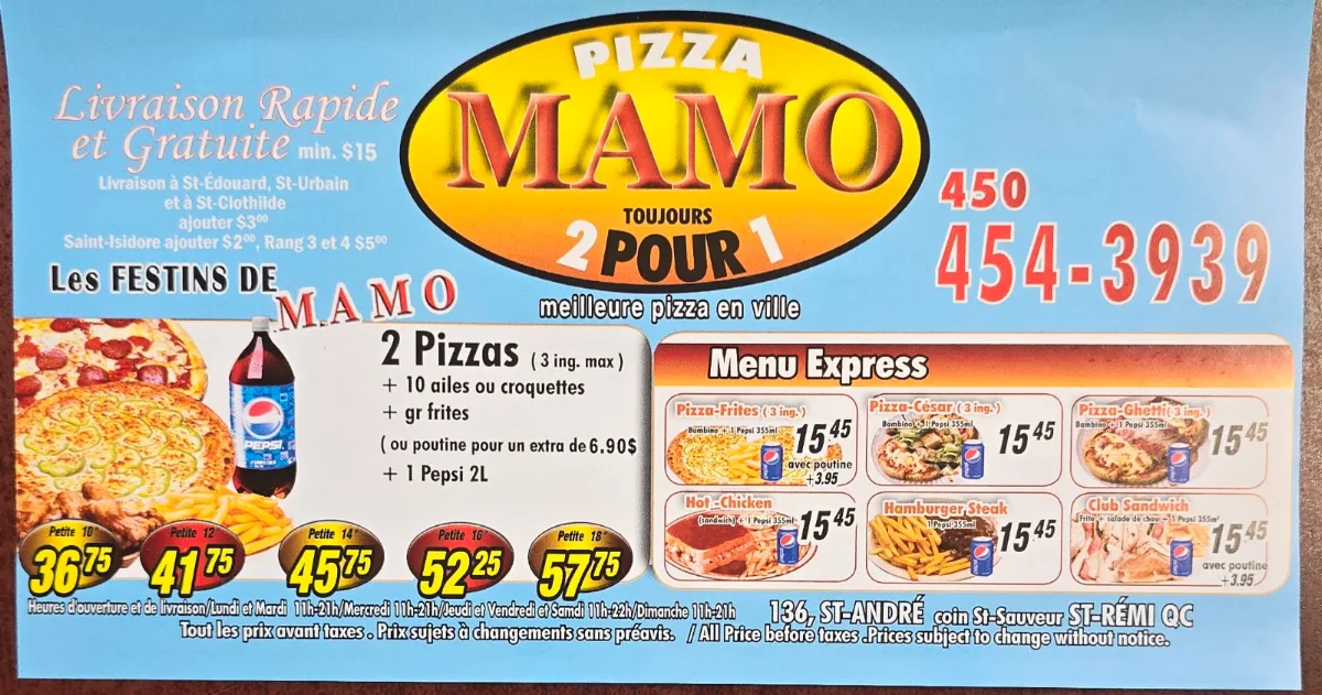 Menu, Pizza mamo